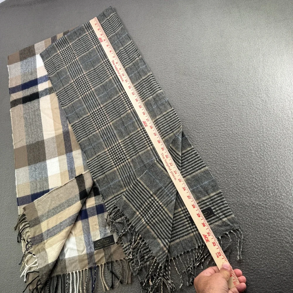 Lot of 2 Hand Tailored Scarf OS Gray Plaid 100% Cashmere Made in Germany Luxury